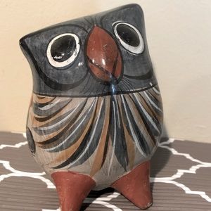 Ceramic Tonala Owl Figurine Vintage Mexican Art